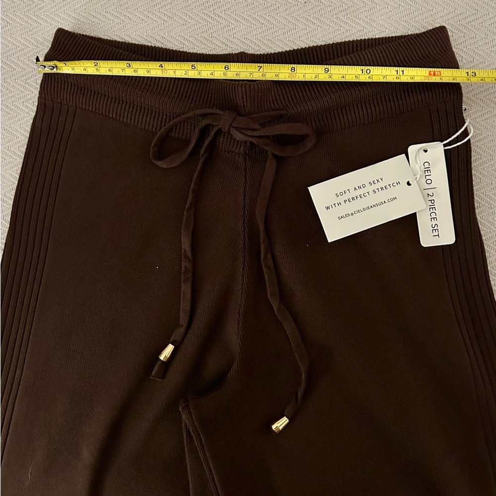 Viscose Blend Brown Rib Knit Turtleneck & Tie-Waist Wide Leg Pants Sz SM NWT! - Picture 8 of 8